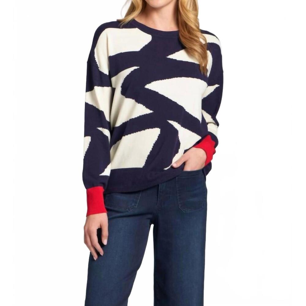 NEW APNY graphic print crew neck knit sweater in navy